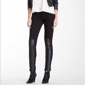 Joe’s Skinny Black Rider Jeans with Leather Paneling Size 28